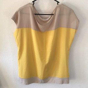 Yellow and Cream Color Block Blouse